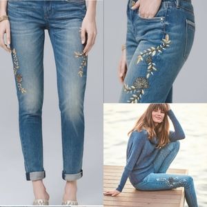 WHBM Girlfriend Jeans Dark Wash with Embellished Beading and Embroidery Size 8